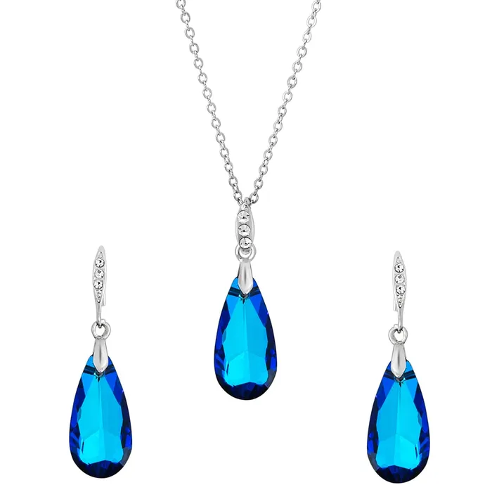 Yellow Chimes Earrings Yellow Chimes Pendant Set for Women Girls Blue Crystal Pendant Set for Women Pendant With Earrings Set Birthday Anniversary Gift for Wife Birthday Gift for Girls TearDrop Pendant Set