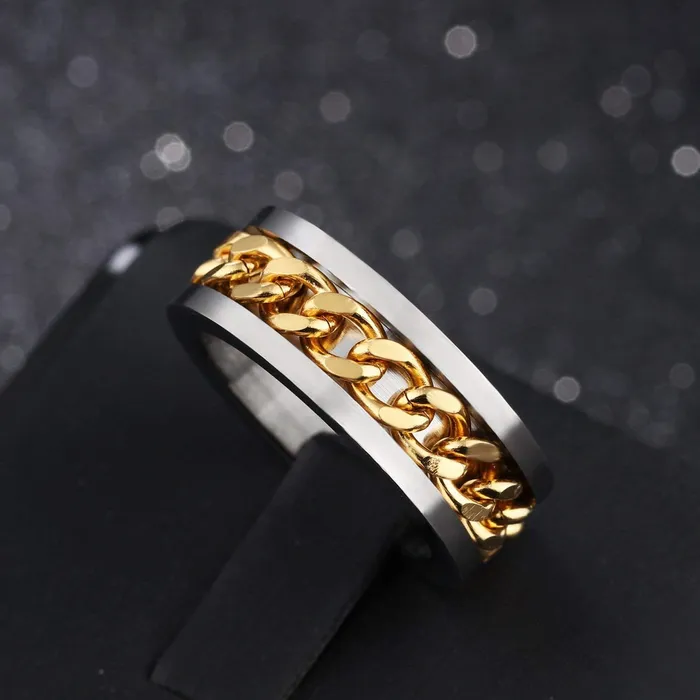 Yellow Chimes Earrings Yellow Chimes Rings for Men Tough Dude Chain Ring Stainless Steel Golden Chain Rings for Men and Boys