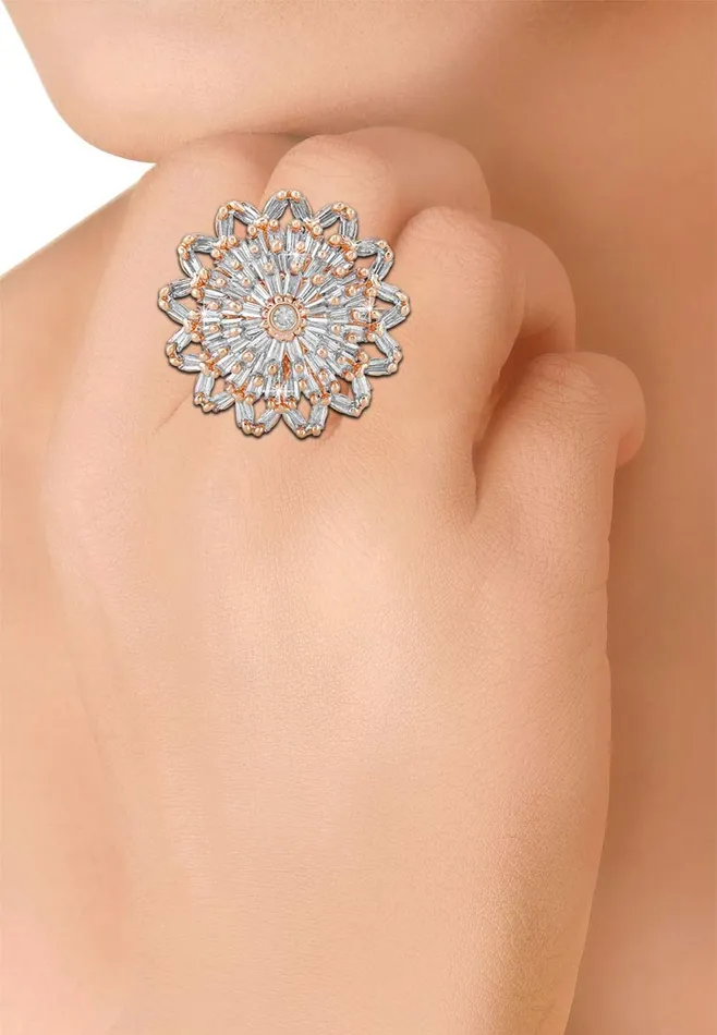 Yellow Chimes Earrings Yellow Chimes Rings for Women American Diamond Ring White ADStudded Adjustable Floral Finger Ring For Women And Girls RG 7 Adjustable