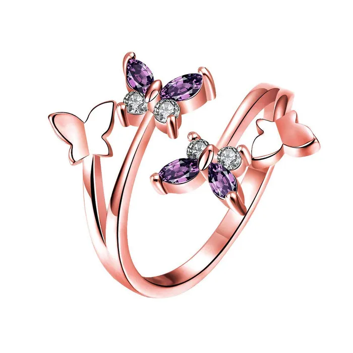 Yellow Chimes Earrings Yellow Chimes Rings for Women Crystal Butterfly Ring Rosegold Plated Adjustable Ring for Women and Girls