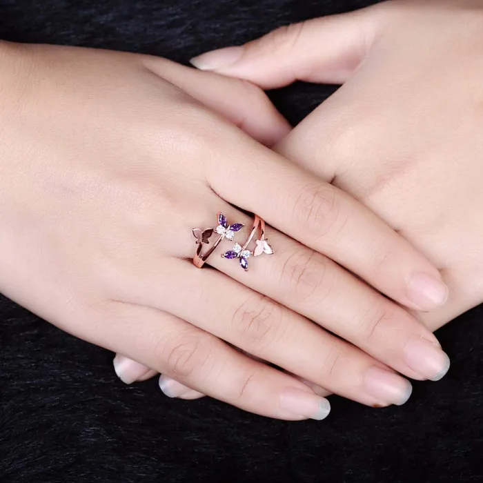 Yellow Chimes Earrings Yellow Chimes Rings for Women Crystal Butterfly Ring Rosegold Plated Adjustable Ring for Women and Girls