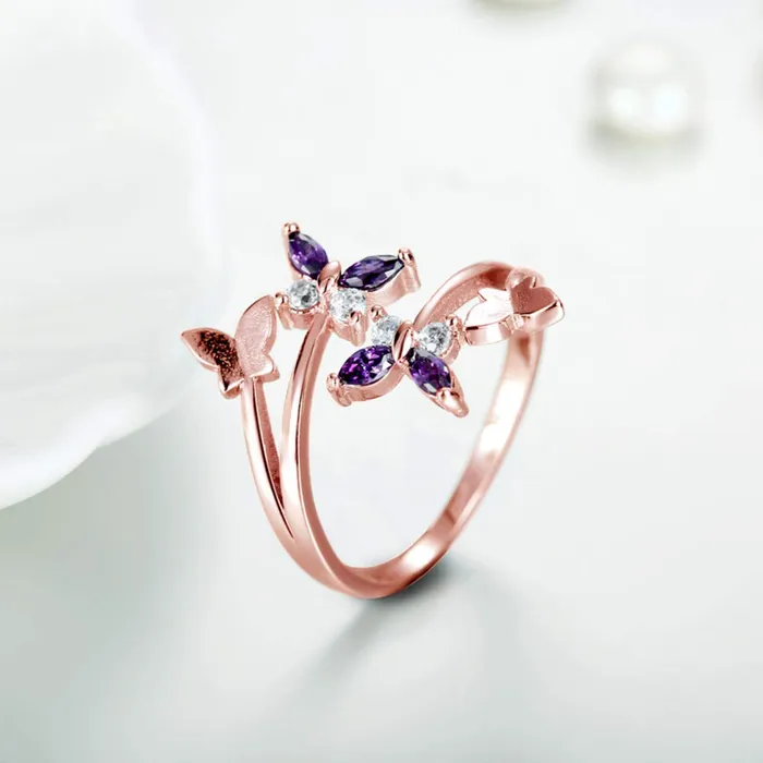 Yellow Chimes Earrings Yellow Chimes Rings for Women Crystal Butterfly Ring Rosegold Plated Adjustable Ring for Women and Girls
