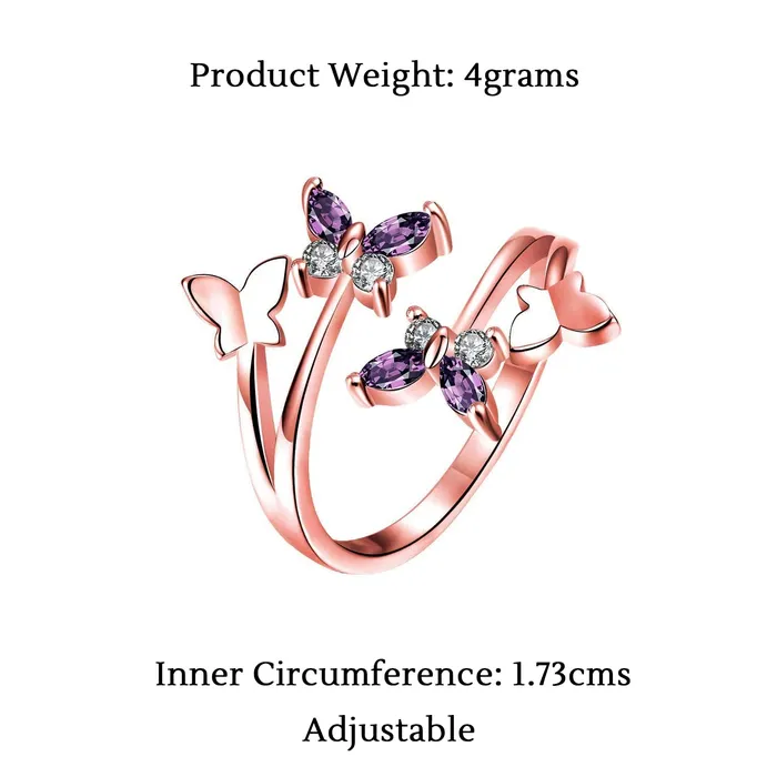 Yellow Chimes Earrings Yellow Chimes Rings for Women Crystal Butterfly Ring Rosegold Plated Adjustable Ring for Women and Girls