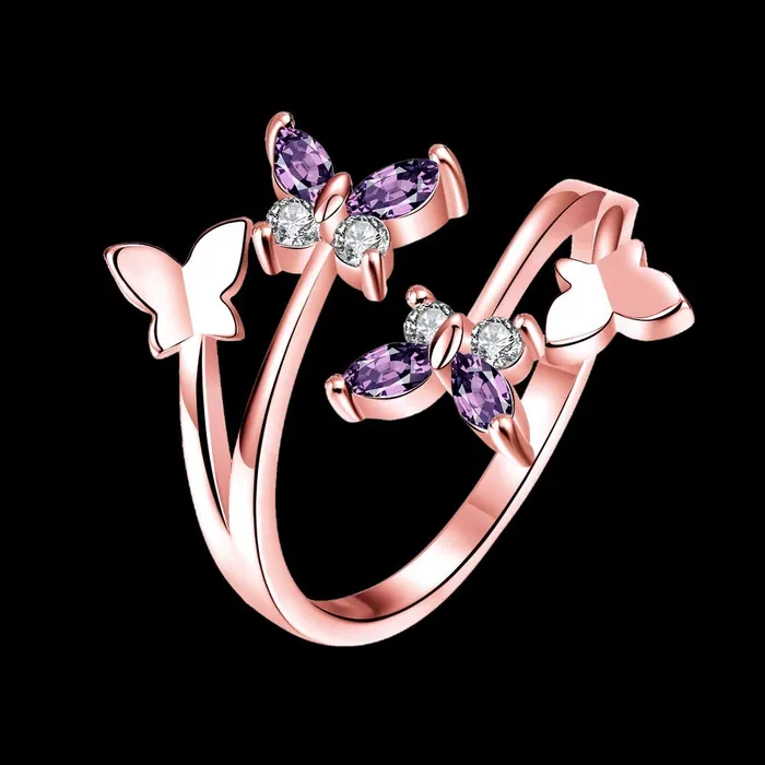 Yellow Chimes Earrings Yellow Chimes Rings for Women Crystal Butterfly Ring Rosegold Plated Adjustable Ring for Women and Girls