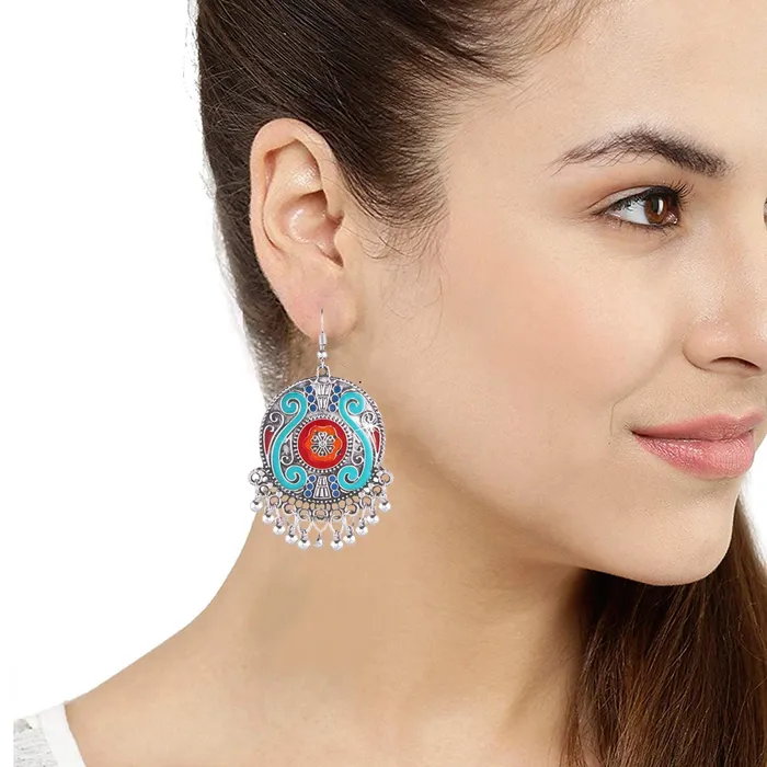 Yellow Chimes Earrings Yellow Chimes Stylish Meenakari COMBO Silver Oxidized Antique Chandbali Earrings for Women and Girls