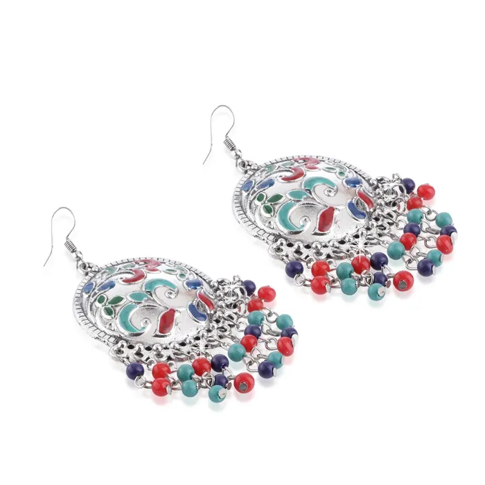 Yellow Chimes Earrings Yellow Chimes Stylish Meenakari COMBO Silver Oxidized Antique Chandbali Earrings for Women and Girls