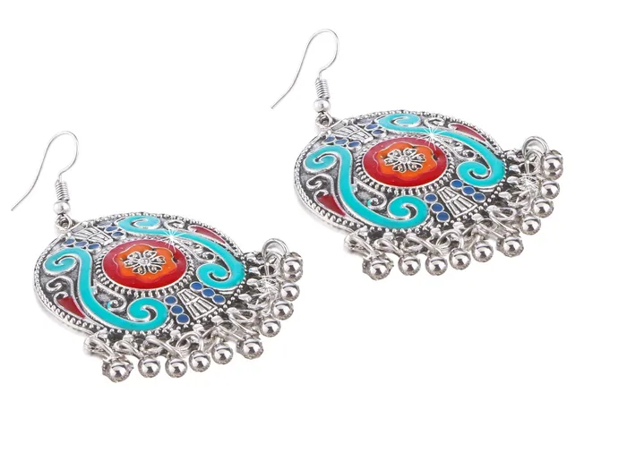 Yellow Chimes Earrings Yellow Chimes Stylish Meenakari COMBO Silver Oxidized Antique Chandbali Earrings for Women and Girls