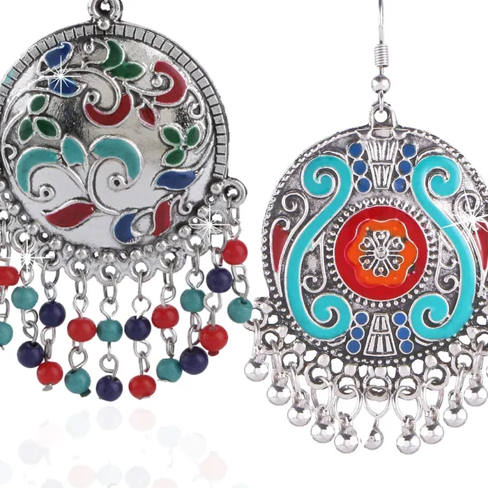 Yellow Chimes Earrings Yellow Chimes Stylish Meenakari COMBO Silver Oxidized Antique Chandbali Earrings for Women and Girls