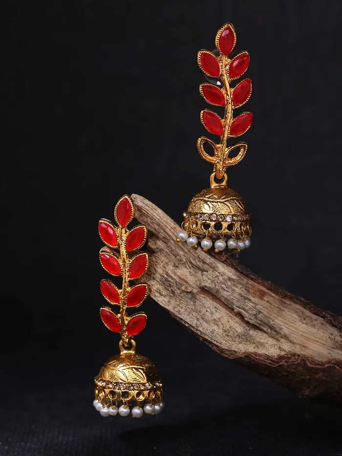 Yellow Chimes Earrings Yellow Chimes Stylish Wine Traditional Jhumka Red Golden Earrings for Women and Girls