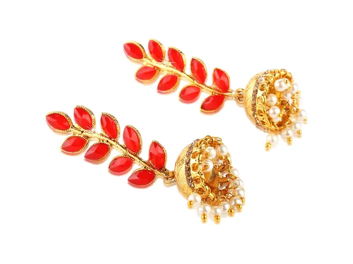 Yellow Chimes Earrings Yellow Chimes Stylish Wine Traditional Jhumka Red Golden Earrings for Women and Girls