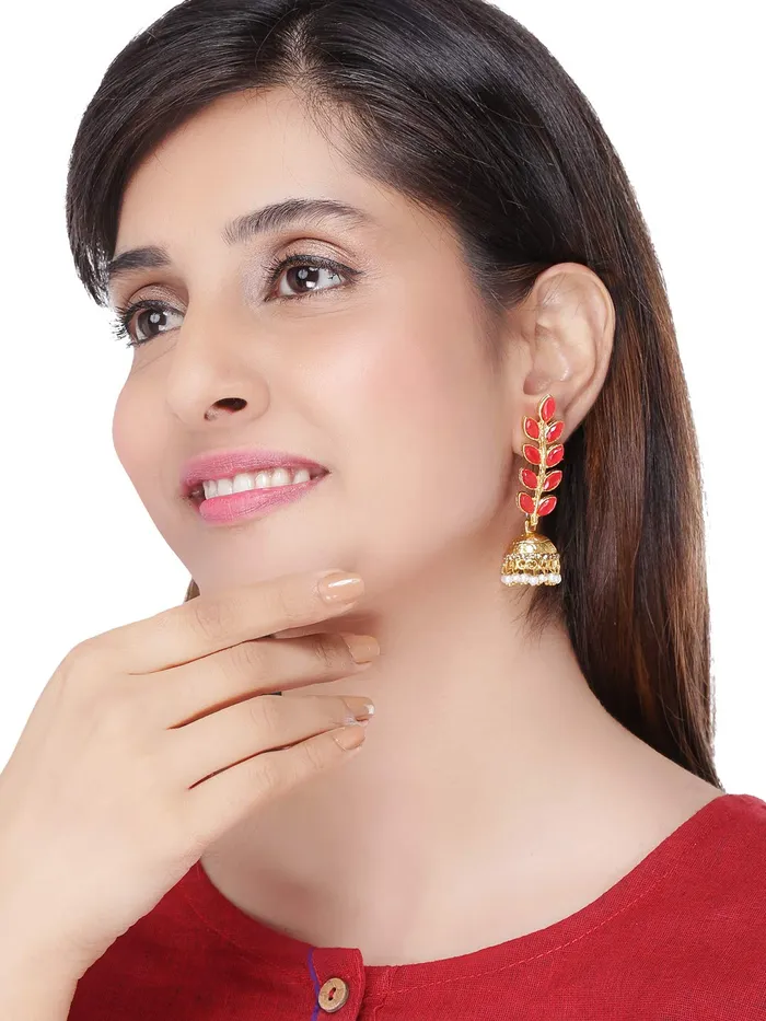 Yellow Chimes Earrings Yellow Chimes Stylish Wine Traditional Jhumka Red Golden Earrings for Women and Girls
