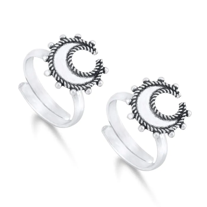 Yellow Chimes Earrings Yellow Chimes Toe Rings Set for Women Silver Oxidised Toe Ring Set 4 Pairs Combo German Silver Adjustable Toe Ring for Women and Girls