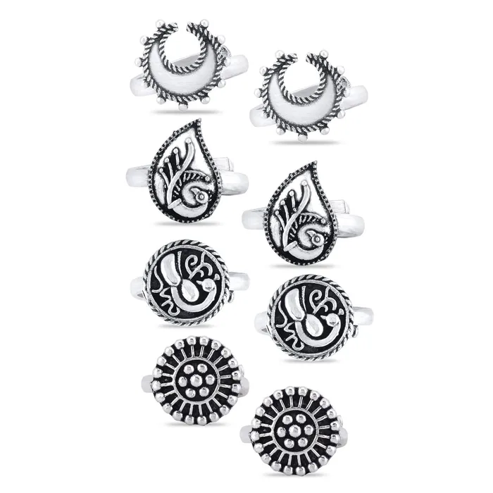 Yellow Chimes Earrings Yellow Chimes Toe Rings Set for Women Silver Oxidised Toe Ring Set 4 Pairs Combo German Silver Adjustable Toe Ring for Women and Girls