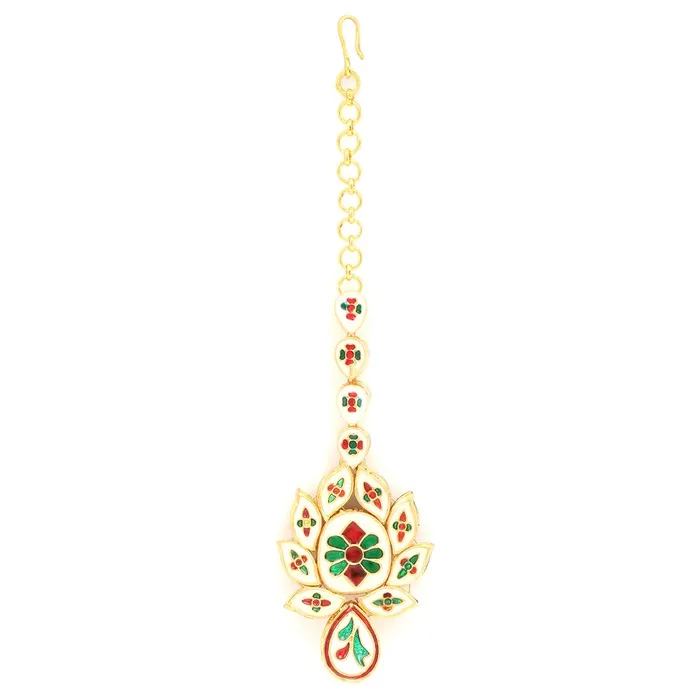 Yellow Chimes Earrings Yellow Chimes Traditional Gold Plated Kundan Studded Designer Ethnic Maang Tikka for Women and Girls