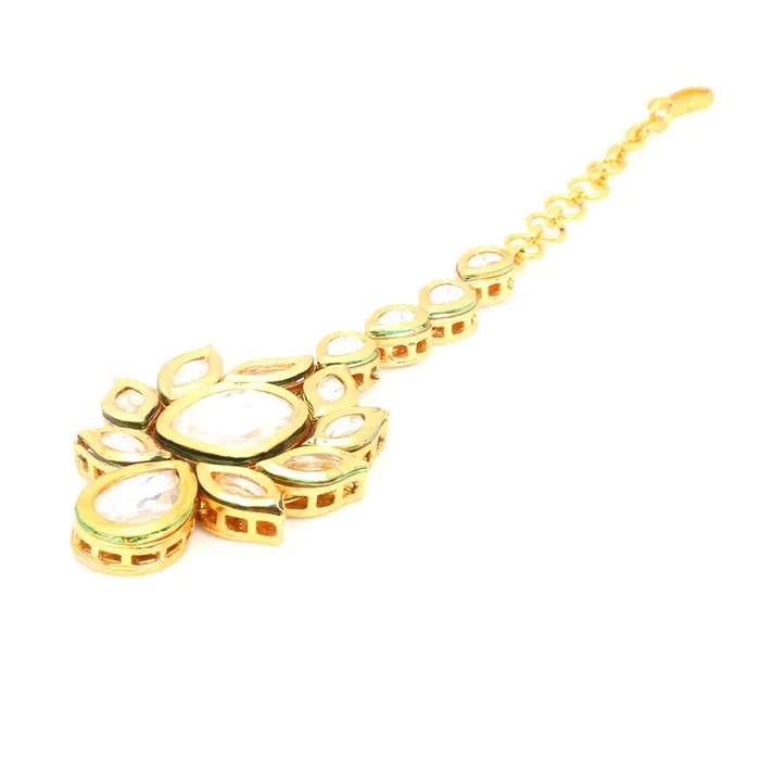Yellow Chimes Earrings Yellow Chimes Traditional Gold Plated Kundan Studded Designer Ethnic Maang Tikka for Women and Girls