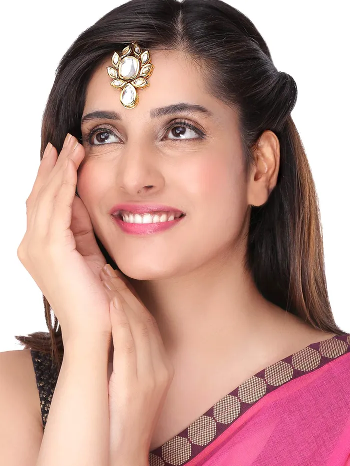 Yellow Chimes Earrings Yellow Chimes Traditional Gold Plated Kundan Studded Designer Ethnic Maang Tikka for Women and Girls