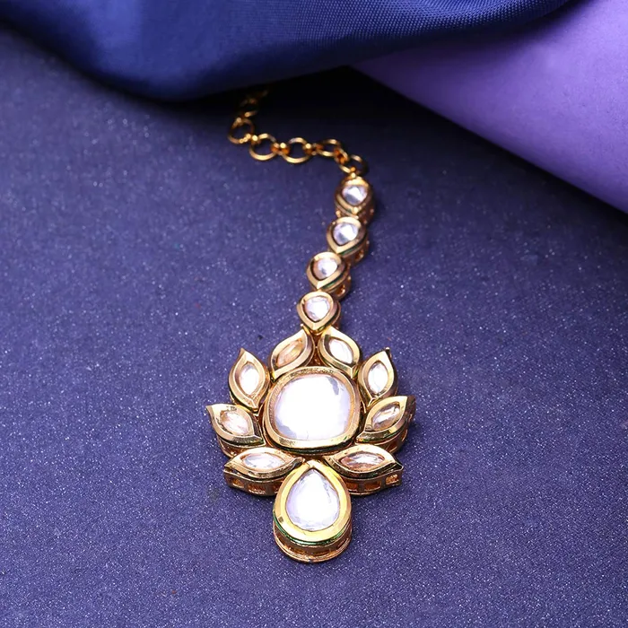 Yellow Chimes Earrings Yellow Chimes Traditional Gold Plated Kundan Studded Designer Ethnic Maang Tikka for Women and Girls