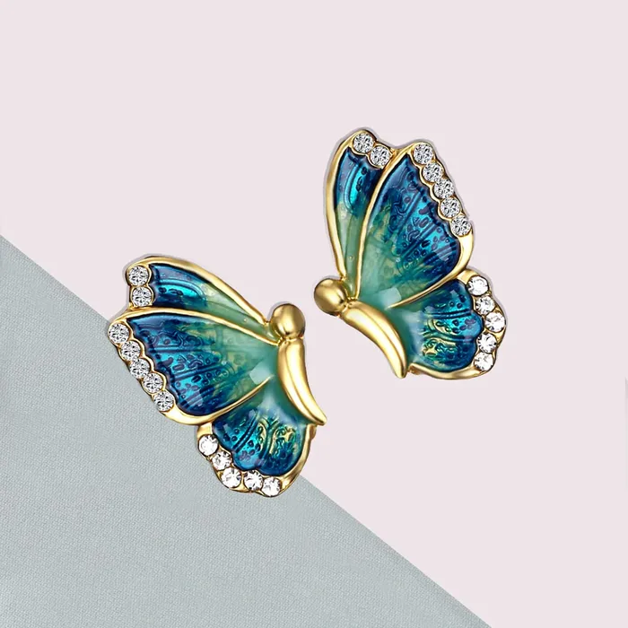 Yellow Chimes Elegant Gold Plated Blue Butterfly Crystal Stud Earrings for Women and Girls Blue Yellow Chimes Necklaces