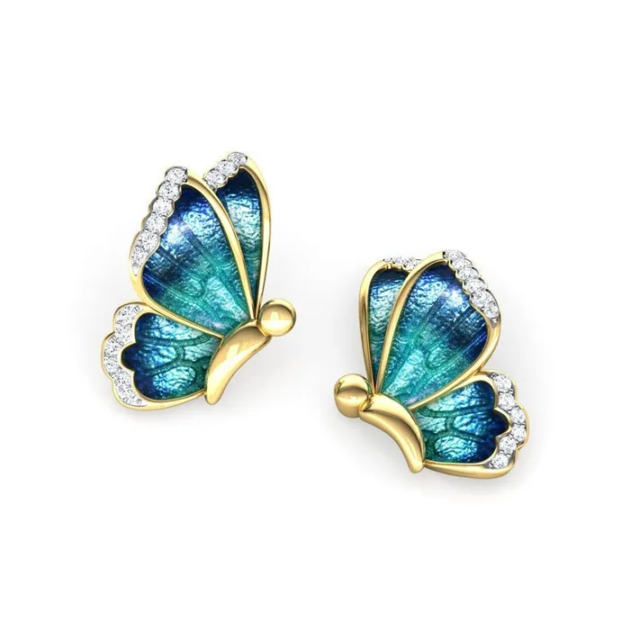 Yellow Chimes Elegant Gold Plated Blue Butterfly Crystal Stud Earrings for Women and Girls Blue Yellow Chimes Necklaces