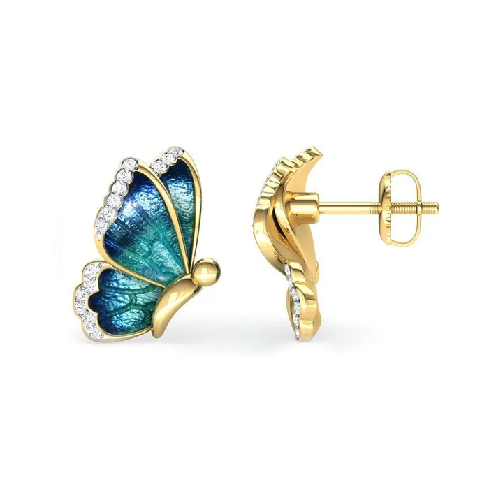 Yellow Chimes Elegant Gold Plated Blue Butterfly Crystal Stud Earrings for Women and Girls Blue Yellow Chimes Necklaces