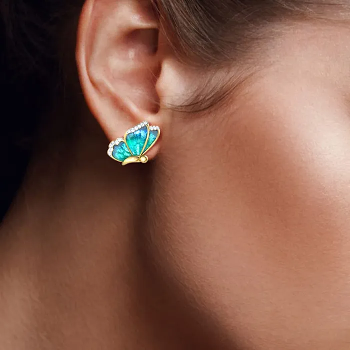 Yellow Chimes Elegant Gold Plated Blue Butterfly Crystal Stud Earrings for Women and Girls Blue Yellow Chimes Necklaces