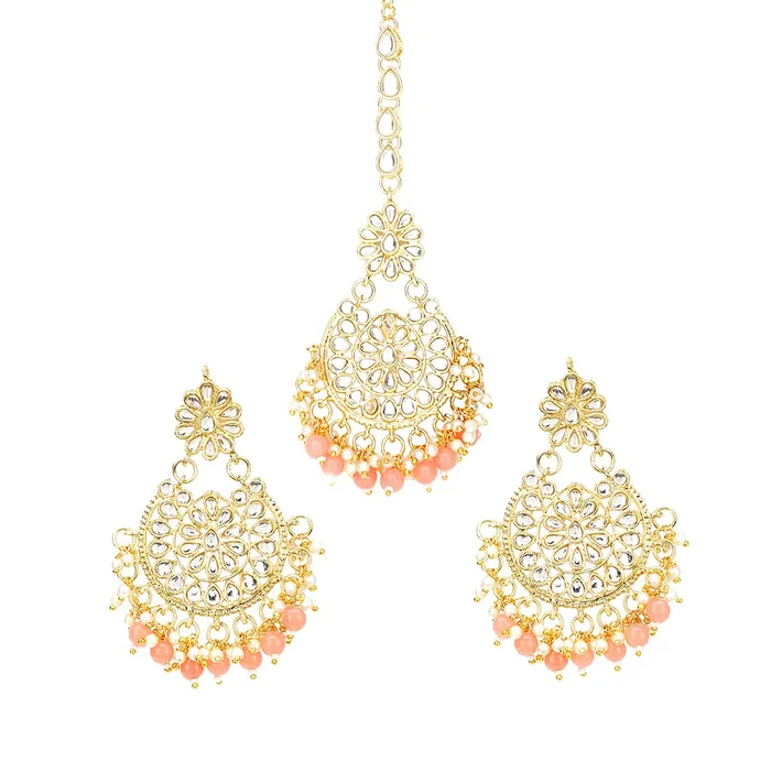 Yellow Chimes Ethnic Gold Plated Traditional Studded Stone Beads Meenakari Chandbali Earrings with Maangtikka for Women and Girls Design 11 Yellow Chimes Earrings Yellow Chimes Ethnic Gold Plated Traditional Studded Stone Beads Meenakari Chandbali Earrings with Maangtikka for Women and Girls Design 11 Yellow Chimes Earrings