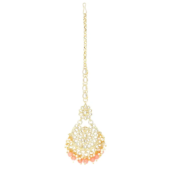 Yellow Chimes Ethnic Gold Plated Traditional Studded Stone Beads Meenakari Chandbali Earrings with Maangtikka for Women and Girls Design 11 Yellow Chimes Earrings