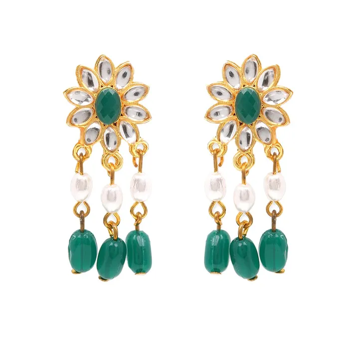 Yellow Chimes Ethnic Green Kundan Studded Stones Multilayer Jewellery Set Gold Plated Traditional Choker Necklace Set for women Girls Green Yellow Chimes Earrings