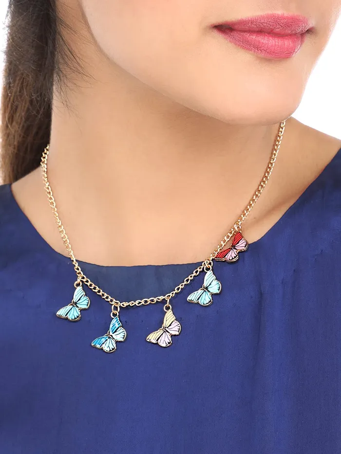 Yellow Chimes Fashion Jewellery Set for Women Gold Plated Purple Butterfly Pendant Set with Drop Earrings for Women and Girls Yellow Chimes Earrings