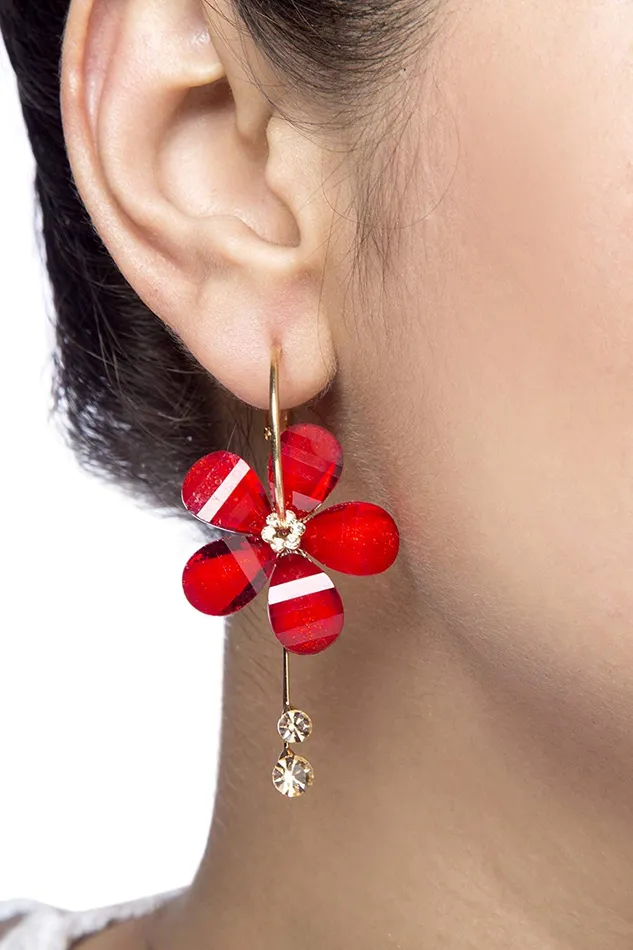 Yellow Chimes Hoop Earrings for Women 2 Pairs Combo Earrings Floral Danglers Red White Hoop Earrings for Women and Girls Yellow Chimes Necklaces