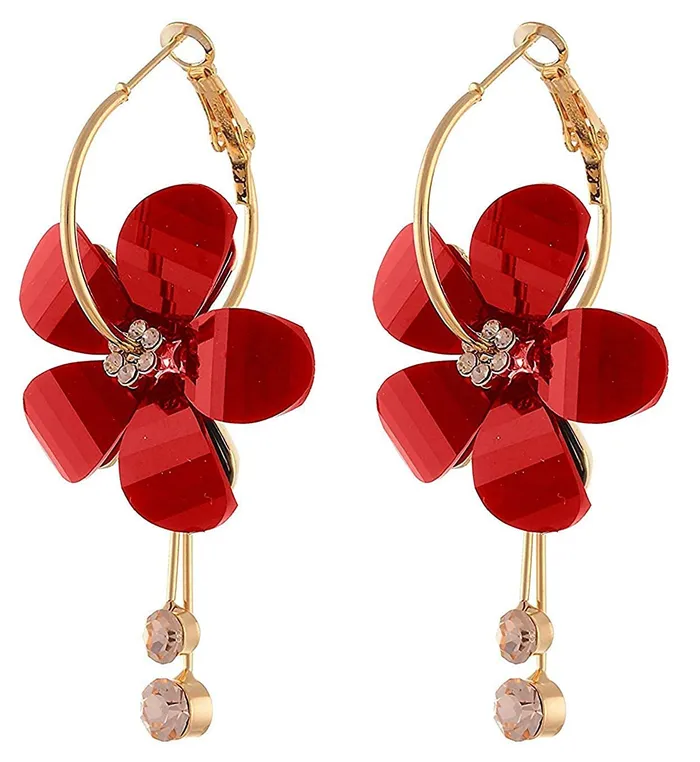 Yellow Chimes Hoop Earrings for Women 2 Pairs Combo Earrings Floral Danglers Red White Hoop Earrings for Women and Girls Yellow Chimes Necklaces