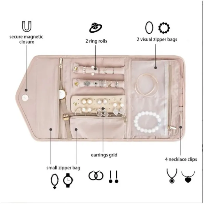 Yellow Chimes Jewellery Organiser Bag Birthday Gifts for Women Girls Portable Cosmetics Jewelry Organiser Box Travel Jewelry Organizer Bag Foldable Jewelry Case Yellow Chimes Necklaces