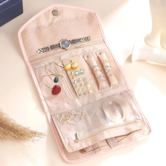 Yellow Chimes Jewellery Organiser Bag Birthday Gifts for Women Girls Portable Cosmetics Jewelry Organiser Box Travel Jewelry Organizer Bag Foldable Jewelry Case Yellow Chimes Necklaces