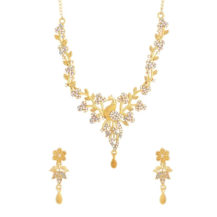 Yellow Chimes Jewellery Set for Women and Girls Crystal Bridal Jewellery Set for Wedding Bridal Jewellery Set Birthday Gift for girls and women Anniversary Gift for Wife Design 7 Yellow Chimes Earrings