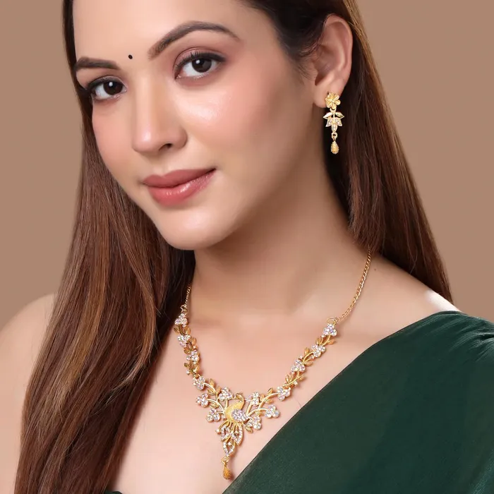 Yellow Chimes Jewellery Set for Women and Girls Crystal Bridal Jewellery Set for Wedding Bridal Jewellery Set Birthday Gift for girls and women Anniversary Gift for Wife Design 7 Yellow Chimes Earrings