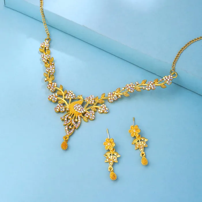 Yellow Chimes Jewellery Set for Women and Girls Crystal Bridal Jewellery Set for Wedding Bridal Jewellery Set Birthday Gift for girls and women Anniversary Gift for Wife Design 7 Yellow Chimes Earrings