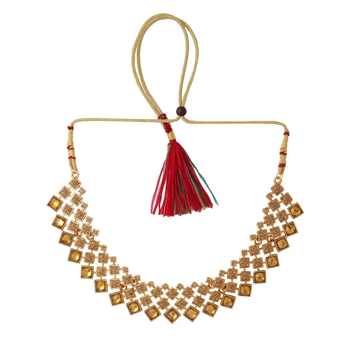 Yellow Chimes Jewellery Set for Women and Girls Crystal Jewellery Set for Women Gold Plated Multilayer Choker Necklace Set Birthday Gift for girls and women Anniversary Gift for Wife Yellow Chimes Earrings