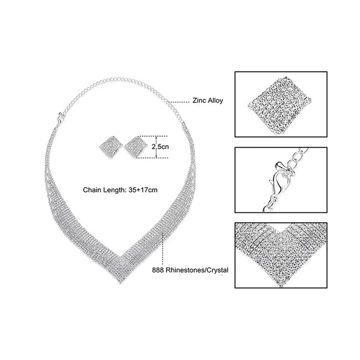 Yellow Chimes Jewellery Set for Women and Girls Fashion White Crystal Jewellery Set for Women Silver Toned Crystal Choker Necklace Set Birthday Gifts For Women Valentine Gift for Girls Yellow Chimes Necklaces