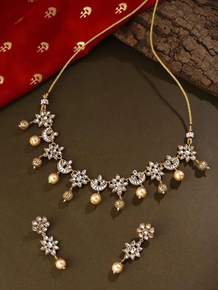 Yellow Chimes Jewellery Set for Women and Girls Kundan Necklaces Set Gold Plated Kundan Choker Necklace Set Birthday Gift for girls and women Anniversary Gift for Wife Yellow Chimes Necklaces