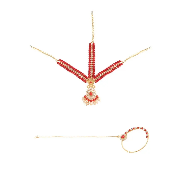 Yellow Chimes Jewellery Set for Women and Girls Traditional Kundan Dulhan Bridal Jewellery Set Red Beads Layered Choker Necklace Set for Wedding Gold Plated Bridal Set for Women Yellow Chimes Watches