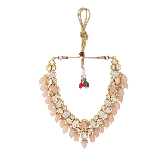 Yellow Chimes Jewellery Set for Women and Girls Traditional Peach Beads Necklace Set for Women Gold Plated Choker Necklace Set Birthday Gift for girls women Anniversary Gift for Wife Yellow Chimes Earrings