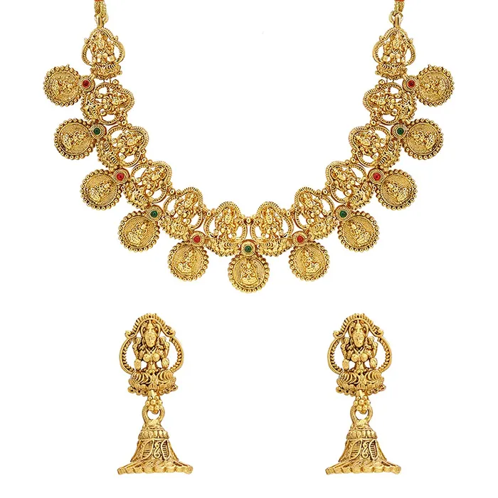 Yellow Chimes Jewellery Set For Women Gold Plated Traditional Choker Necklace Set with Earrings Temple Jewellery Set For Women and Girls Yellow Chimes Necklaces Yellow Chimes Jewellery Set For Women Gold Plated Traditional Choker Necklace Set with Earrings Temple Jewellery Set For Women and Girls Yellow Chimes Necklaces