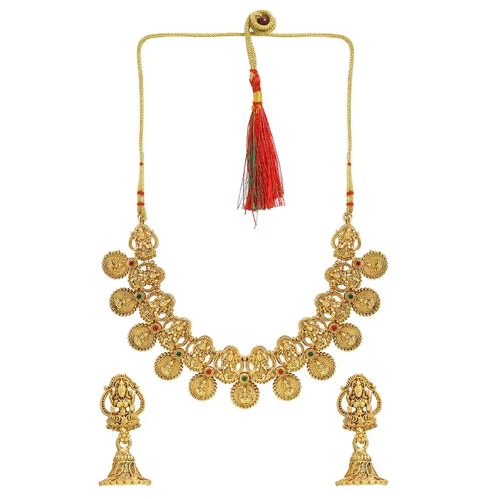Yellow Chimes Jewellery Set For Women Gold Plated Traditional Choker Necklace Set with Earrings Temple Jewellery Set For Women and Girls Yellow Chimes Necklaces