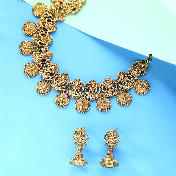 Yellow Chimes Jewellery Set For Women Gold Plated Traditional Choker Necklace Set with Earrings Temple Jewellery Set For Women and Girls Yellow Chimes Necklaces