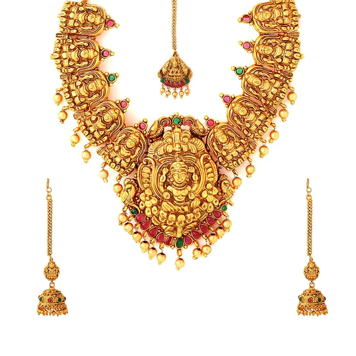 Yellow Chimes Jewellery Set for Women Gold Plated Traditional Temple Jewellery Set Antique Necklace Set with Earrings and Maangtikka for Women and Girls Yellow Chimes Earrings Yellow Chimes Jewellery Set for Women Gold Plated Traditional Temple Jewellery Set Antique Necklace Set with Earrings and Maangtikka for Women and Girls Yellow Chimes Earrings