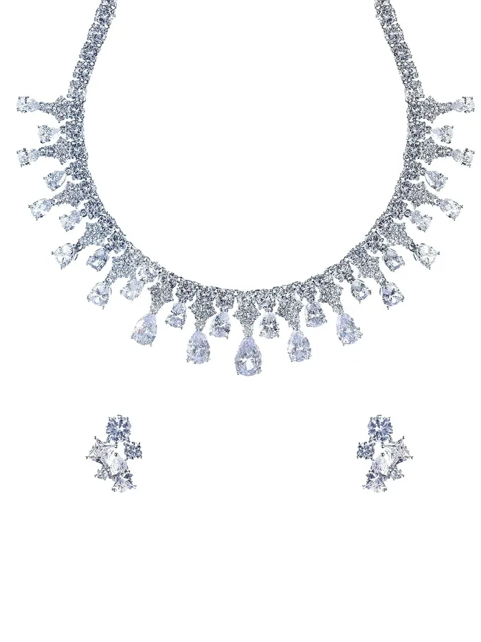 Yellow Chimes Jewellery Set for Women Rhodium Plated White Real Cubic Zircon Necklace Set Floral Design Classic CZ Jewellery Set For Women and Girls Yellow Chimes Necklaces Yellow Chimes Jewellery Set for Women Rhodium Plated White Real Cubic Zircon Necklace Set Floral Design Classic CZ Jewellery Set For Women and Girls Yellow Chimes Necklaces