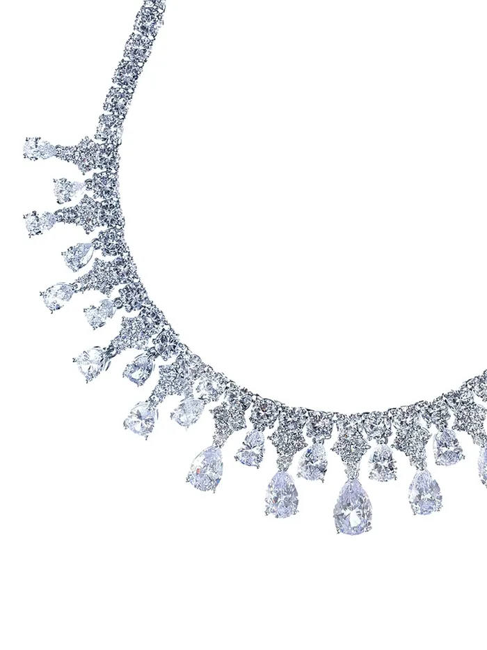 Yellow Chimes Jewellery Set for Women Rhodium Plated White Real Cubic Zircon Necklace Set Floral Design Classic CZ Jewellery Set For Women and Girls Yellow Chimes Necklaces