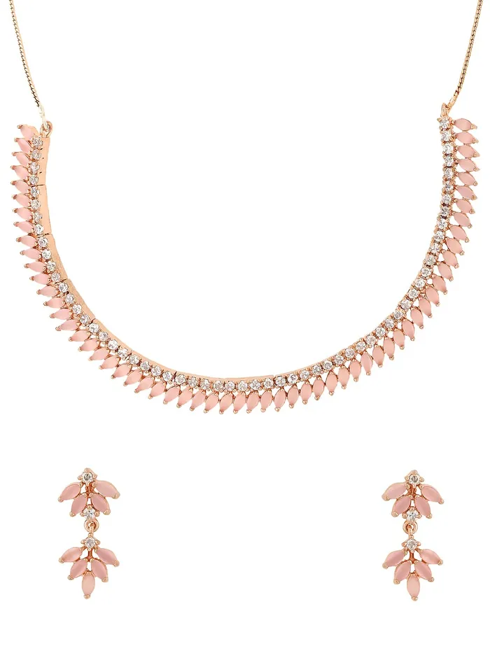 Yellow Chimes Jewellery Set For Women Rose Gold Toned ADAmerican Diamond Studded Necklace Set For Women and Girls Yellow Chimes Necklaces Yellow Chimes Jewellery Set For Women Rose Gold Toned ADAmerican Diamond Studded Necklace Set For Women and Girls Yellow Chimes Necklaces