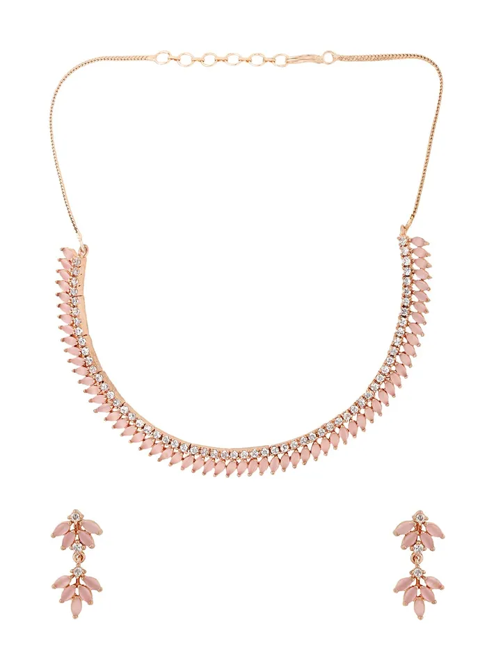 Yellow Chimes Jewellery Set For Women Rose Gold Toned ADAmerican Diamond Studded Necklace Set For Women and Girls Yellow Chimes Necklaces