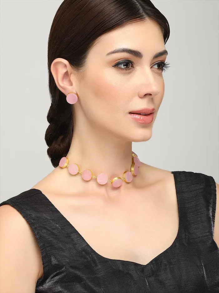 Yellow Chimes Jewellery Set for Women Studded Pink Stone Choker Necklace Set Gold Plated Traditional Necklace Set With Earrings for Women and Girls Yellow Chimes Bracelets